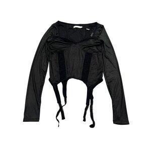 Threetimes Lace Garter Top in Black